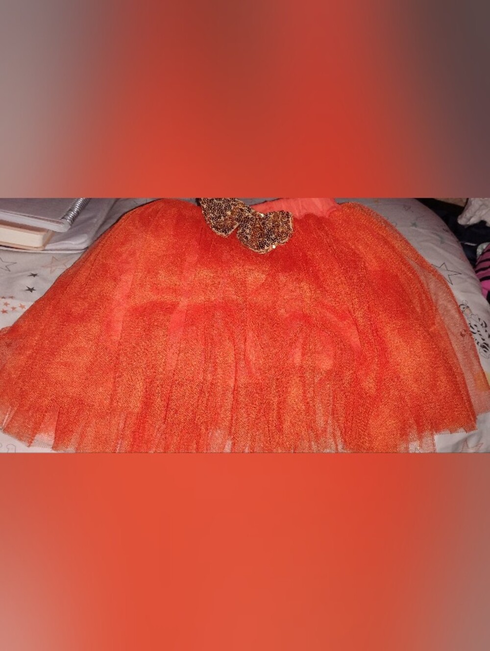 Baby/Infant Girls Orange Tulle Tutu Skirt with Sequin Bow Accent